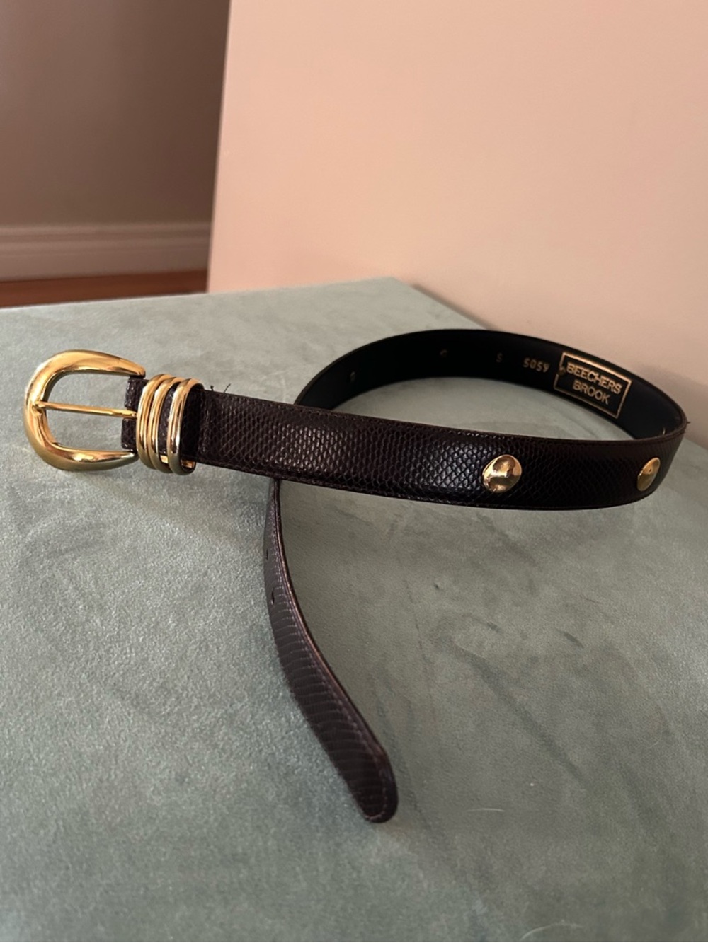 Beechers Brook Brown Belt with Gold Buckle and Studs